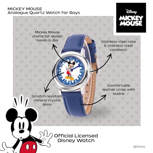 Image of Disney Mickey Mouse Kids' Stainless Steel Time Teacher Analog Nylon Strap Watch(Plain CASE)