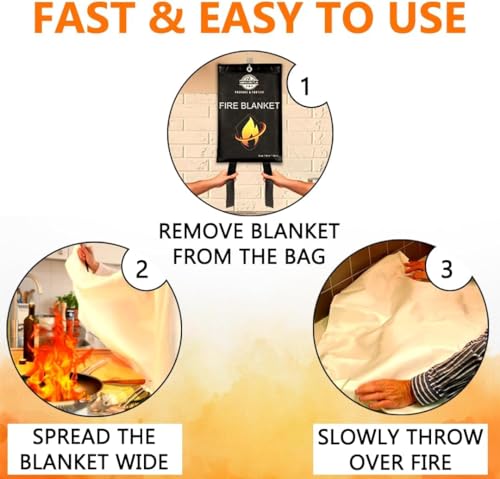 Image of SAFECASTLE Emergency Fire Blanket 59 inchx59 inch Large Size 10 Pack + 10 Hooks & 10 Gloves Fire Retardant Blanket with Fireproof Tabs for Home, Outdoor, Office, Car & Camping Fire Protection Survival Safety