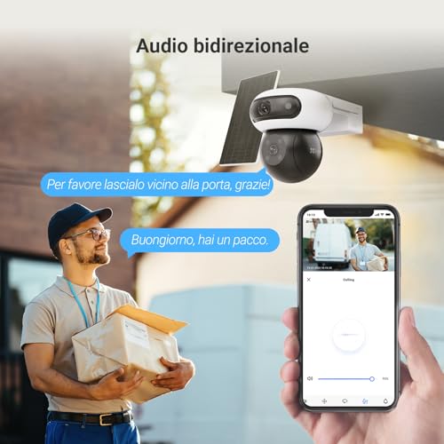 Ezviz 8MP (4MP+4MP) Telecamera Wifi Esterno Batteria Con Doppia Lente, Telecamera Solare Per Esterni Senza Fili, Modalità Aov, Rilevamento Di Persone/Veicoli, CB90 Dual+8W Pannello Solare - 7