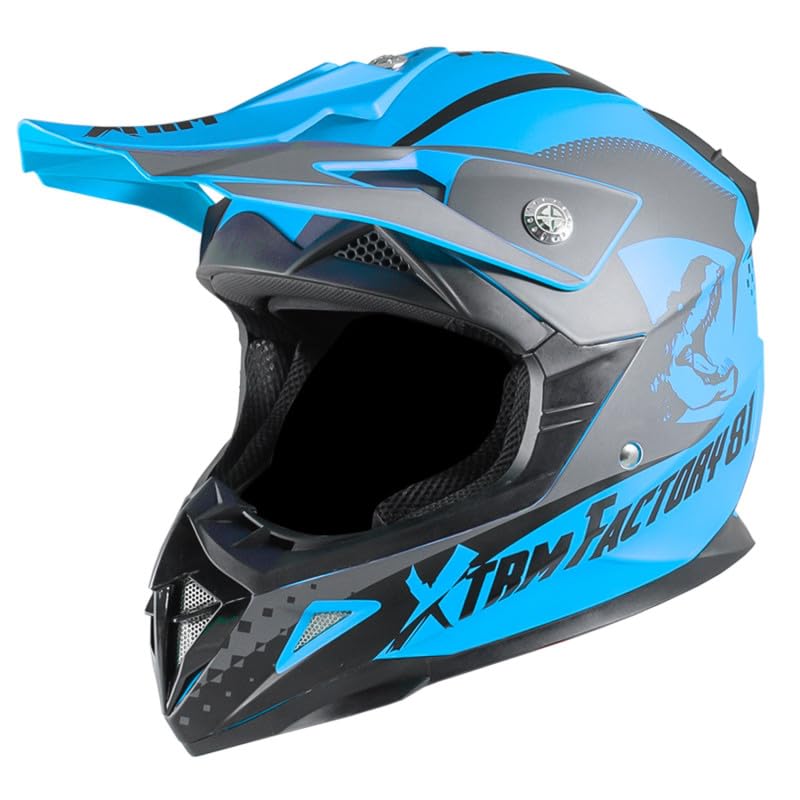 Casque Enfant Moto et Quad – Bleu - Taille 47 à 54 cm (4 à 12 Ans) - Casque Enfant homologué CE (ECE/22-06), Protection Sécurisée et Confortable pour Enfants - Casque intégral