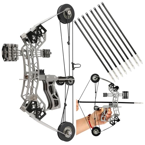 AMEYXGS 10.2inch Compound Bow Stainless Steel Includes 4/8 Arrows and Target Paper (8 x Arrow and Bow Set)