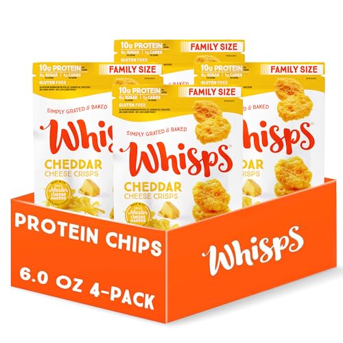 Whisps Cheese Crisps Cheddar Cheese | Protein Chips | Healthy Snacks | Protein Snacks, Gluten Free, High Protein, Low Carb Keto Food (6 Oz, 4 Pack)