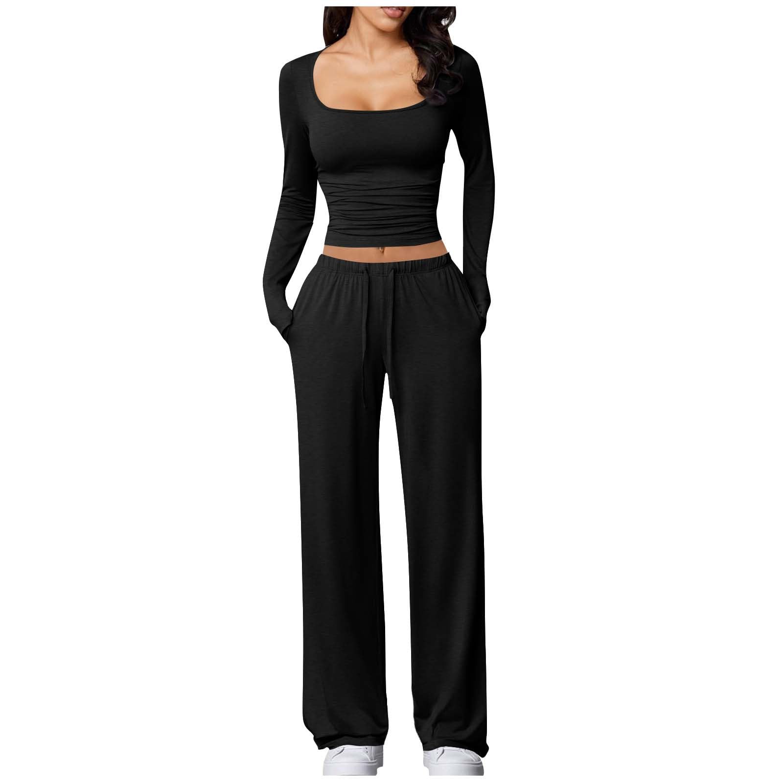 2 Piece Lounge Sets for Women Long Sleeve Wide Leg Tracksuits Casual Loungewear Two Pcs Matching Set Fall