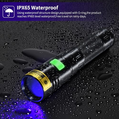 Image of DARKBEAM Flashlight UV 365nm Black Light High Power 3 LEDs USB -C Rechargeable, 20W Mini Woods Lamp Ultraviolet with Filter - Detector for Pet Urine, Blood Tracking - Leak Detection - Resin Curing
