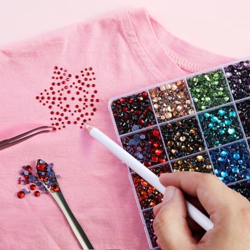 Image of Hotfix Rhinestones Mixed 24 Colors & 5 Sizes,14520pcs | Mat: glass, SS6-SS30(2mm-6mm),for crafts clothes,with tweezers,wax pencil and spoon