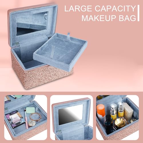 Image of FADAK Leather Cosmetic Makeup for Beauty Case Wedding Makeup Box Travel Large Vanity Mirror Storage Jewelry Bridal Box 22.50x 18.75x11.75 cm (Pink) Medium