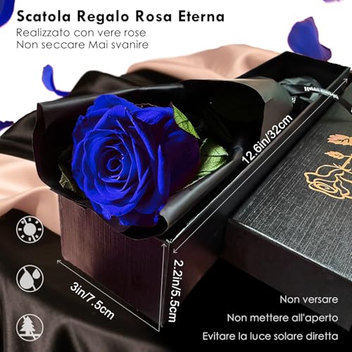 Miniatura 5 de Rosas Eternas Real,Rosa Preservada Con Tallo,Ramo Flores Naturales Hechas A Mano Para Día De La Madre Día De San Valentín Navidad Acción Gracias Madre Abuela Esposa Novia Cumpleaños Regalo Azul