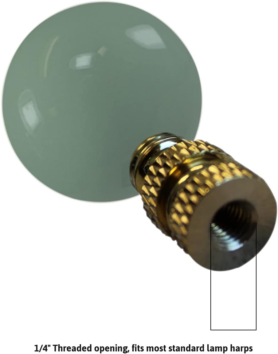 Sage Green Ceramic Ball Lamp Finial Polished Brass 2.25"h