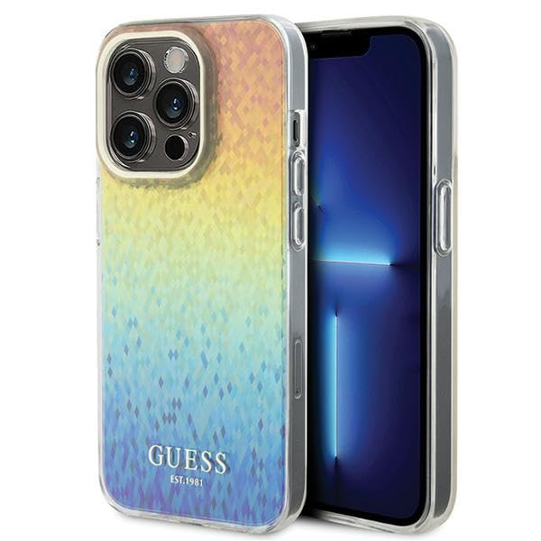 Guess GUHCP14LHDECMI Coque pour iPhone 14 Pro 6,1" Multicolore Coque Rigide IML Faceted Mirror Disco Iridescent