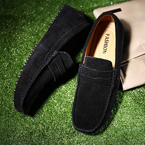 Penny Loafer for Men Square Apron Toe Slip On Driving Shoes Stitching Nubuck Leather Anti Slip Rubber Sole with Grips Solid Color4