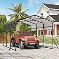 GarveeTech Metal Carport, 10x15 FT Outdoor Carport Canopy with Reinforced Base and Galvanized Steel Roof, Heavy Duty Garage Car Shelter Shade for SUV, Truck, Boats