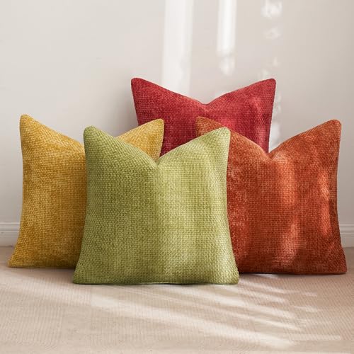 Image of MIULEE Pack of 4 Burnt Orange Couch Throw Pillow Covers 20x20 Inch Yellow Green Soft Decorative Chenille Pillows Farmhouse Accent Cushions for Boho Home Decor Spring Sofa Bedroom Living Room