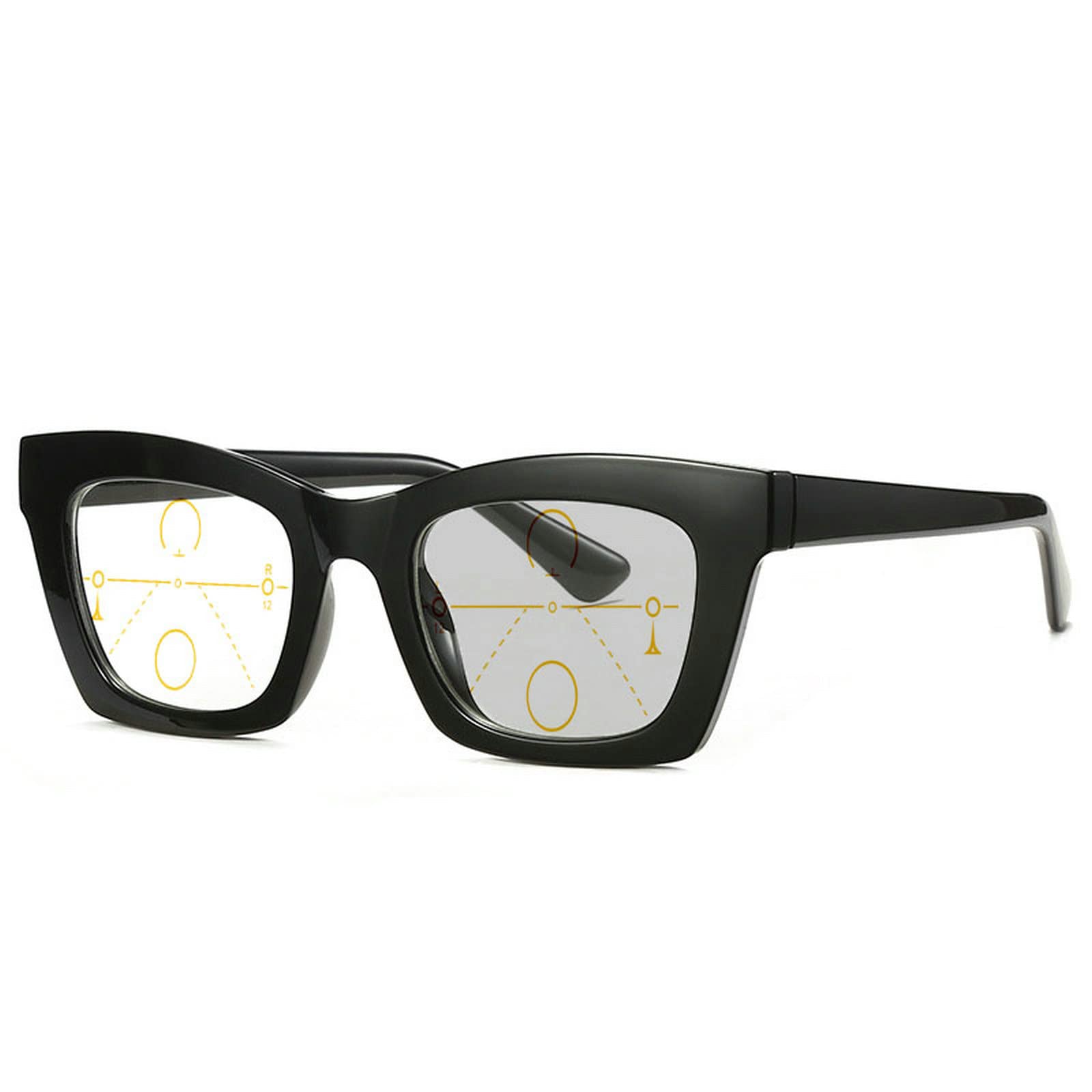 Transition Photochromic multifocal Reading Glasses for Women and Men, Square progressive Reading Glasses Sunglasses Reader (black, 3, multiplier_x)