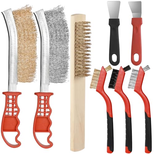 8 Pcs Wire Brushes For Cleaning Wire Brush Set With Brass Wire Brush And Steel Wire Brush Metal Brush Set With 2 Scrapers 3 Sizes Of Steel Brush Hand Wire Brush For Rust Removal