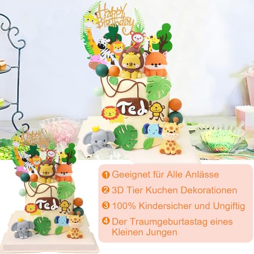 Miniatura 4 de Decoracion Tarta Animales 1 Año, Adornos Tarta Cumpleaños Niña Jungla 1, Cake Cupcake Topper Safari Bosque Animales, Decoracion Cumpleaños Para Niños Niña