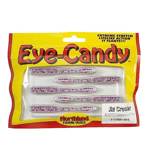 Northland Tackle Eye Candy Jig Crawler Floating 3.5" Soft Plastic Fishing Lure for Walleye Fishing, 5 Baits Per Pack, Firecracker