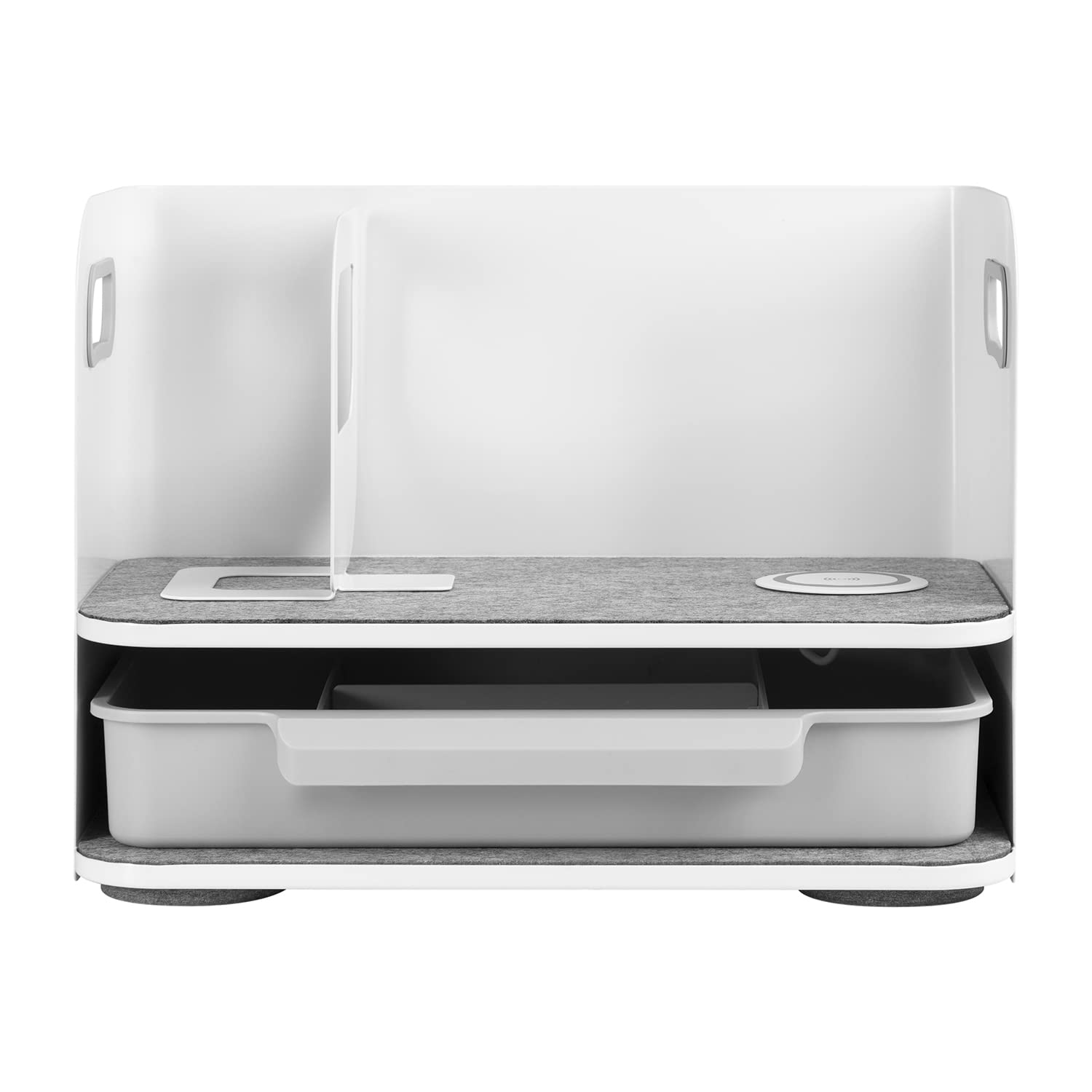 Organizer da scrivania con cassetto e caricatore wireless Qi + organizer da tavolo salvaspazio per accessori | Ideale per ufficio e casa