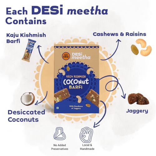 Image of GO DESi Classic Kaju Katli 200 grams & Kaju Kishmish Coconut Barfi 35 x 12g each Combo