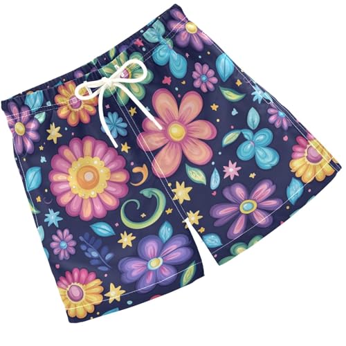 Pigsaly Boys' Swim Board Shorts Rainbow Flower Star Boy's Swim Trunks Kids Swimwear 5T