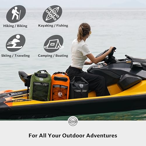 Image of STOVER 5 /10 /25 /30 /40L Waterproof Dry Backpack & Phone Case- Large Floating Dry Bag for Kayaking, Travel, Hiking, Fishing, Camping, Motorcycles & Beach, Heavy-Duty Roll Top Men /Women (Orange)