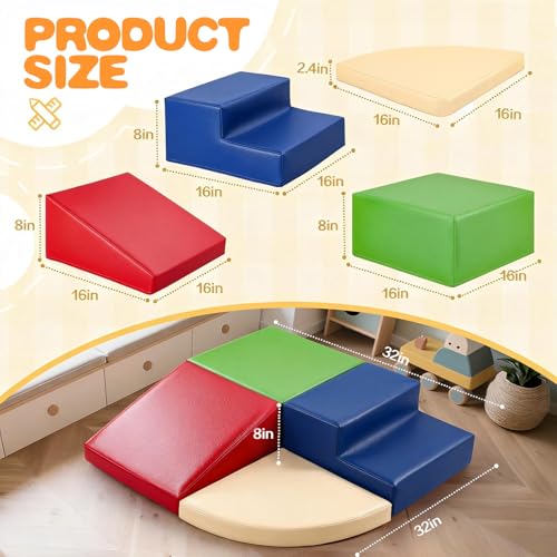 Image of Sumbababy Soft Climbing Blocks for Toddlers: Waterproof PU Leather Play Set - 4 PCS Indoor Climber Toys for Kids - Outdoor Playground Equipment - Ideal Gift for Daycare & Preschool