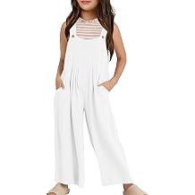 Betadog Girls Casual Jumpsuits Sleeveless Loose Spaghetti Strap Summer Rompers Long Pants with Pockets for 7-14