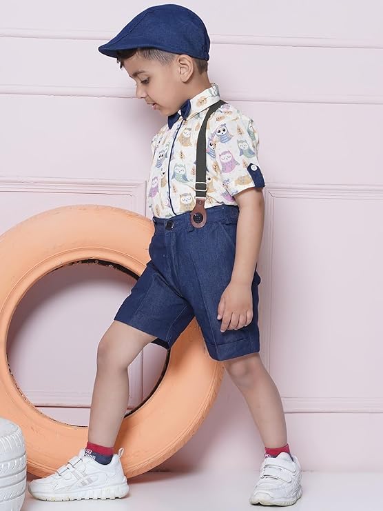 Image of AJ DEZINES Kids Casual Wear Clothing Cotton Shirt Short Set For Boys