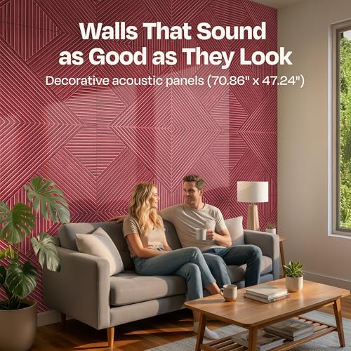 Image of XL Acoustic Wall Panels 6-Pack Decorative Acoustic Panels High Density Sound Absorbing Wall Art 70.86X47.24 Inches with Self-adhesive for Studio Home and Office - Cherry Wood Finish