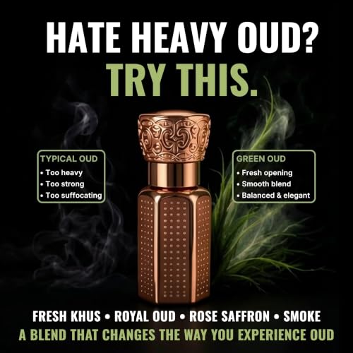 Image of Green Oud Attar Perfume Oil for Men & Women | 6ml Alcohol-Free Long Lasting Roll-On | Arabic Oud, Khus, Rose, Sandalwood & Musk | Concentrated Premium Attar | Unisex Travel Friendly Gift