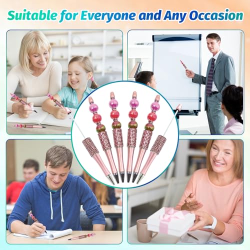 Image of 150 Pcs DIY Diamond Beadable Pen Kit - 50 Plastic Rhinestone Beaded Pens Bulk with Refills & Bags - Fancy Cute Glitter Pens for Crafting, Students & Teachers - School Supplies (Pink)