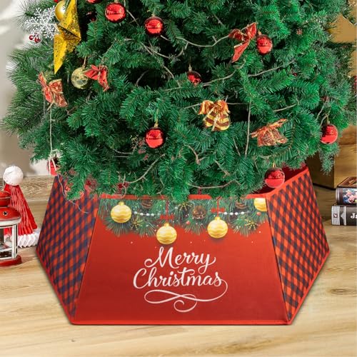 Christmas Tree Collar: Luxurious Velvet Red Tree Ring Skirt for Artificial Trees, Elegant Holiday Home Décor(Hexagon)