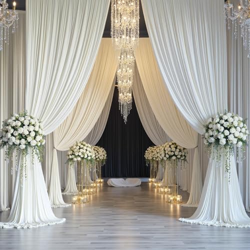Image of 50x15ft Ivory Backdrop Curtains for Parties, Wrinkle Free Polyester Ivory Photo Backdrop Drapes 10 Panels 15 ft Long Back Drop Cloth Drapery for Wedding Birthday Photography Background Party