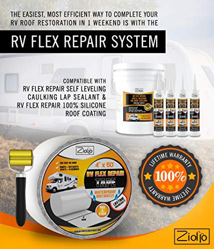 Ziollo FLEXCAULK4ST4X50 Rv Flex Repair Self Leveling Caulking Lap Sealant | White | 4-10 Oz Tubes Of Rv Caulk And 1 Roll Of 4 Inch X 50 Foot Rv Flex Repair Seam Tape thumb #5