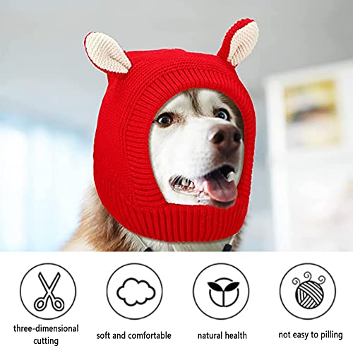 Hund WintermüTze,HundemüTze Winter,Haustier Pompon StrickmüTzebaumwollstrickmüTze FüR Haustiere, Freie GrößE, SüßE StrickmüTze Mit Ohren FüR Kleine Hunde, GroßE Hunde Und Katzen (Rot-L)