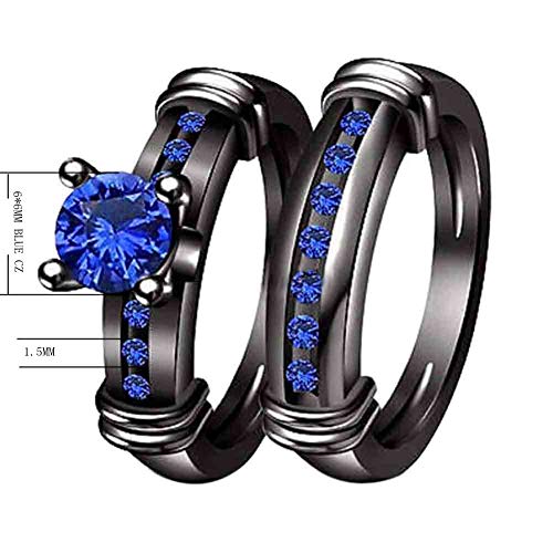 Bridal Sets Black Gold Plated Womens Wedding Bands Blue Cz Engagement Ring Sets3