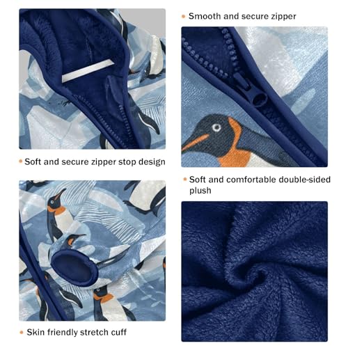 Penguins on The Ice Girls Fleece Jacket Girls Fall Jacket Boys Coats Zip Up Hoodie Children Sherpa Warm Outerwear 2-10T3