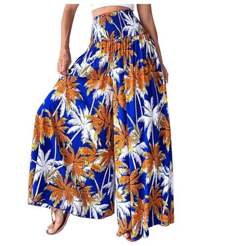 Pantalon motif floral femme taille haute jambes larges fluide et léger