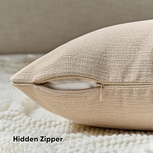 FUTEI Dusky Pink Chenille Decorative Throw Pillow Covers 22x22 Inch Set of 2,Soft Cozy Faux Linen Textured Cushion Case,Farmhouse Home Decor for Couch Living Room