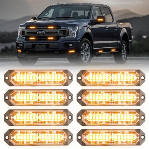 PKINGLAKE 8-Pcs Amber 12 LED Sync Feature Emergency Strobe Grille