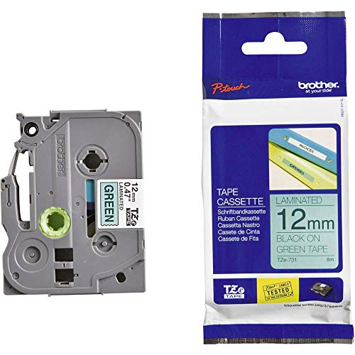 Brother Original P-touch Schriftband TZe-731 12 mm, schwarz auf grĂĽn (kompatibel u.a. mit Brother P-touch PT-H100LB/R, -H105, -E100/VP, -D200/BW/VP, -D210/VP)