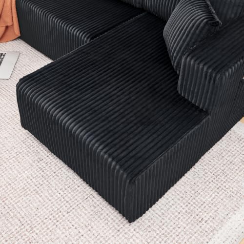 Image of KCGKCG 132 inch U Shaped Corduroy Cloud Couch - No Assembly Required, Black