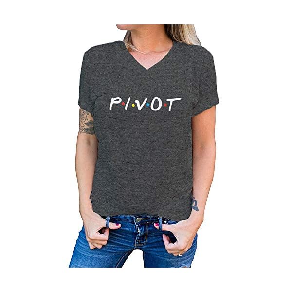 AEURPLT-Women-Teen-Girls-Pivot-Funny-Cute-Graphic-T-Shirt-Theme-Party-Tees Womens Teen Girls Pivot Funny Cute Graphic T Shirt V Neck Short Sleeve Summer Tees Tops Grey