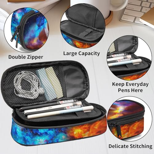 Image of Rugby American Football Pencil Case for Sports Boys Girls, Large Capacity Black Pen Bag with Water and Fire Pattern, Pencil Pouch with Zipper Compartments, Organizer for School Office Business