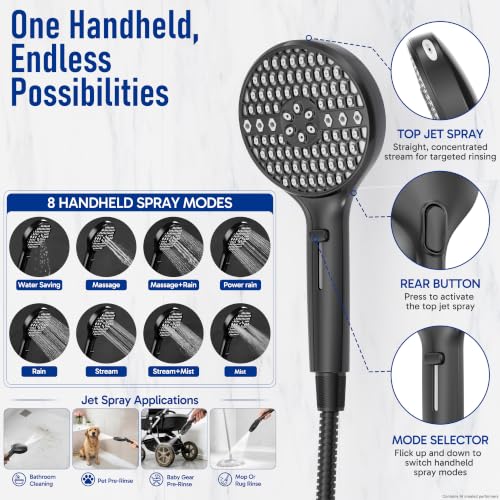 Image of Veken Filtered Shower Head with Handheld, Multi-pattern Rain Showerhead Set | High Pressure Power Wash, Dual Showerheads Combo with One Filter, 9-Function Hand Held Sprayer,Detachable, Matte Black