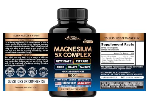 Image of Magnesium Complex - Glycinate, Citrate, Malate, Taurate, Oxide - 180 Caps (Pack of 5)