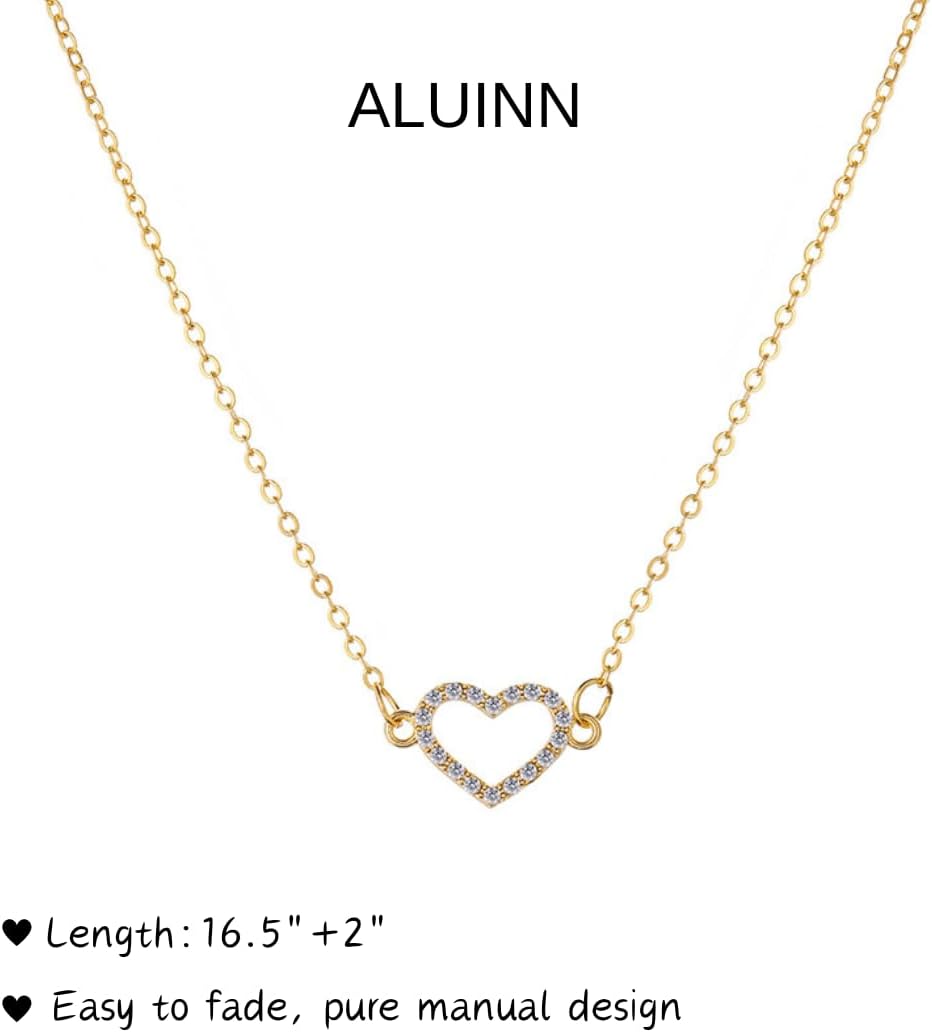 Aluinn Rhinestone Heart Pendant Necklace Cute Dainty Love Necklace Gold and Silver Necklace Jewelry for Women - Image 3