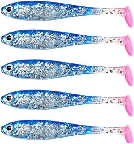 BEXU Soft Plastic Fishing Lure - Paddle Tail Swimbaits - Bait Shad Minnow Drop Shot Fishing Lures for Bass Trout Walleye blue