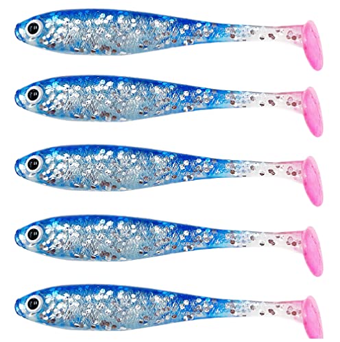Bexu Soft Plastic Fishing Lure - Paddle Tail Swimbaits - Bait Shad Minnow Drop Shot Fishing Lures For Bass Trout Walleye Blue #TOP2