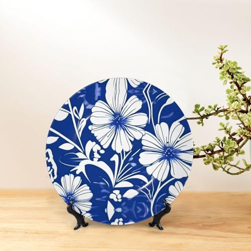 Plato decorativo azul de 8 pulgadas con soporte para mesa 7