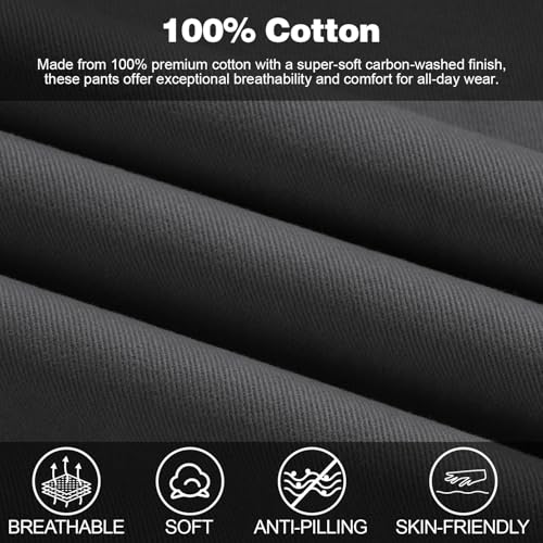 LETAOTAO Men's Big and Tall Cotton Relaxed Soft Fit Twill Pants Elasticized Comfort Waistband with Zipper Fly and Pockets3